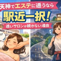 天神でエステに通うなら駅近が重要である理由を、通いやすいサロンと遠いサロンの違いで比較したイメージ画像