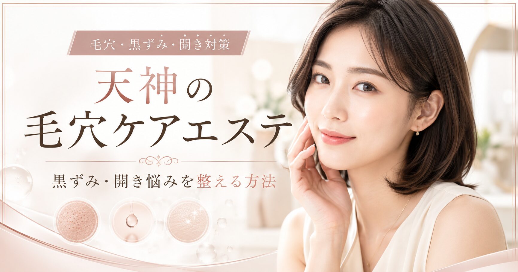 天神の毛穴ケアエステで黒ずみ・開き悩みを整えたい女性へ、肌に合うケアとサロン選びの大切さを上品に表現したアイキャッチ画像