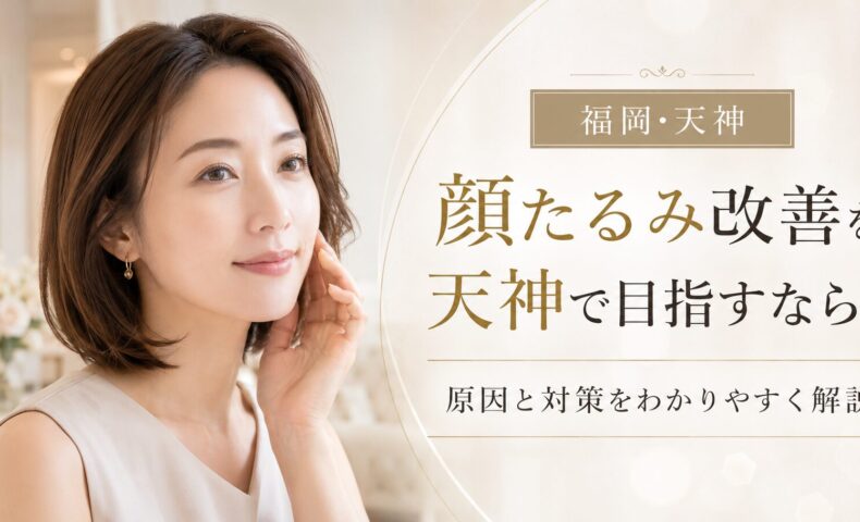 顔たるみ改善を天神で目指す女性へ、原因と対策、後悔しないエステ選びを上品に表現したアイキャッチ画像