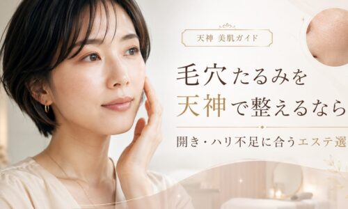 毛穴たるみを天神で整えたい女性へ、開き毛穴・ハリ不足に合うエステ選びを上品に表現したアイキャッチ画像