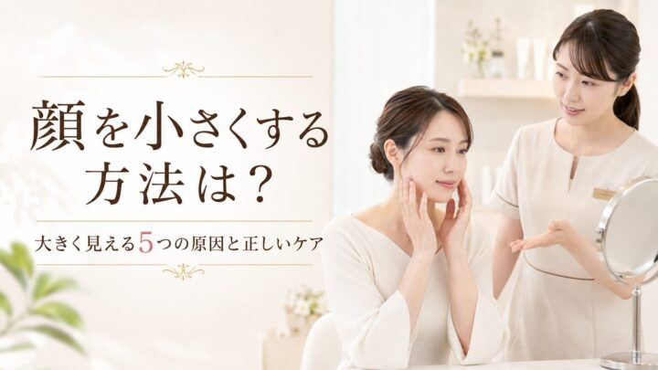 顔を小さく見せる方法と、むくみや食いしばりなどの原因を相談する女性