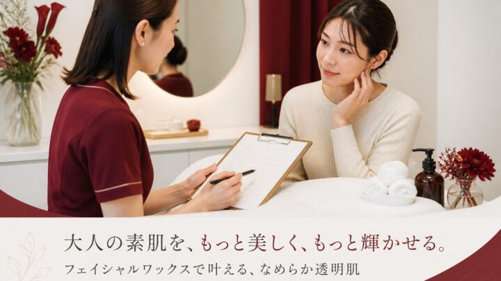 福岡の完全個室サロンでフェイシャルワックス前のカウンセリングを受ける大人の女性