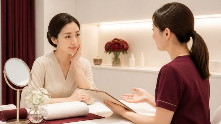 天神のフェイシャルエステでメイクの悩みを相談する大人の女性