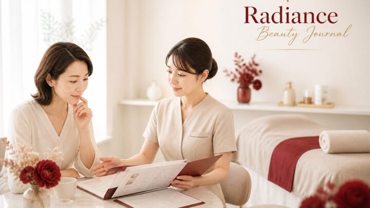 天神のフェイシャル料金と施術内容をカウンセリングで確認する女性